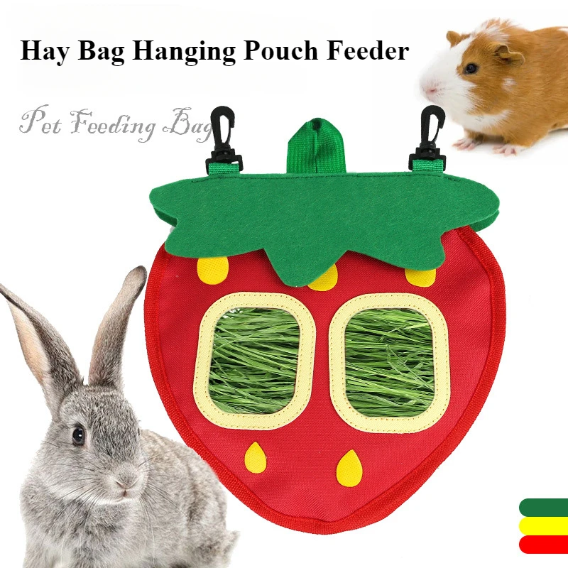 Hay Bag Hanging Pouch Feeder Holder Feeding Dispenser Container for Rabbit Guinea Pig Small Animals Pet Bunny Cage Accessories