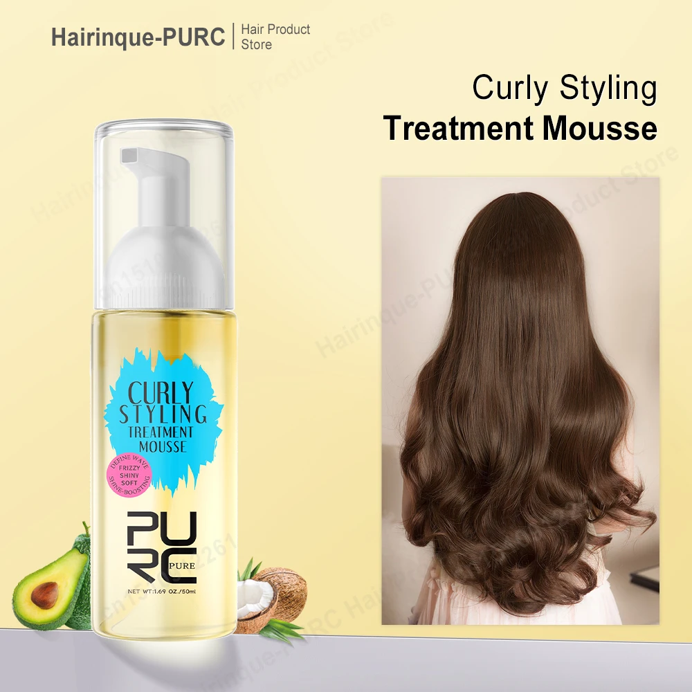 PURC-Crema de Mousse rizada para el cuidado del cabello, aceite de coco, alisado, rizado, rizado, pelucas onduladas, crema de peinado de volumen, productos para el cabello de espuma Mousse