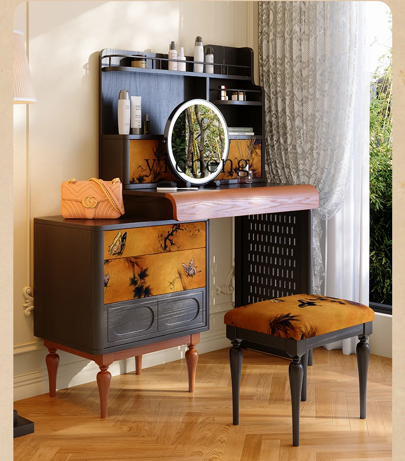 

YXY Extendable Dressing Table Solid Wood Dressing Table Storage Cabinet Integrated Vintage Style