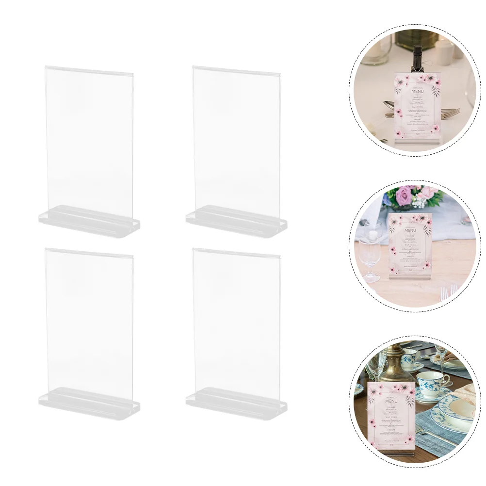 4 Pcs Display Stand Sign Holder with Base Picture Holders for Tables Photo Acrylic Cube Menu Poster