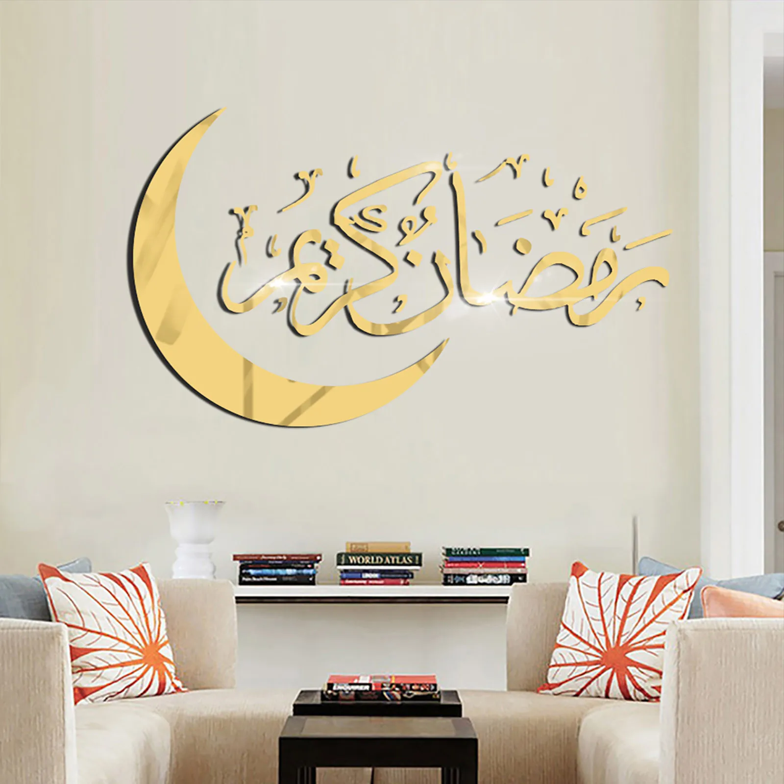 50X30cm Eid Mubarak Wall Stickers Home Ramadan Decorations 2024 Moon Decal Islamic Muslim Eid Party Supplies Ramadan Kareem gift