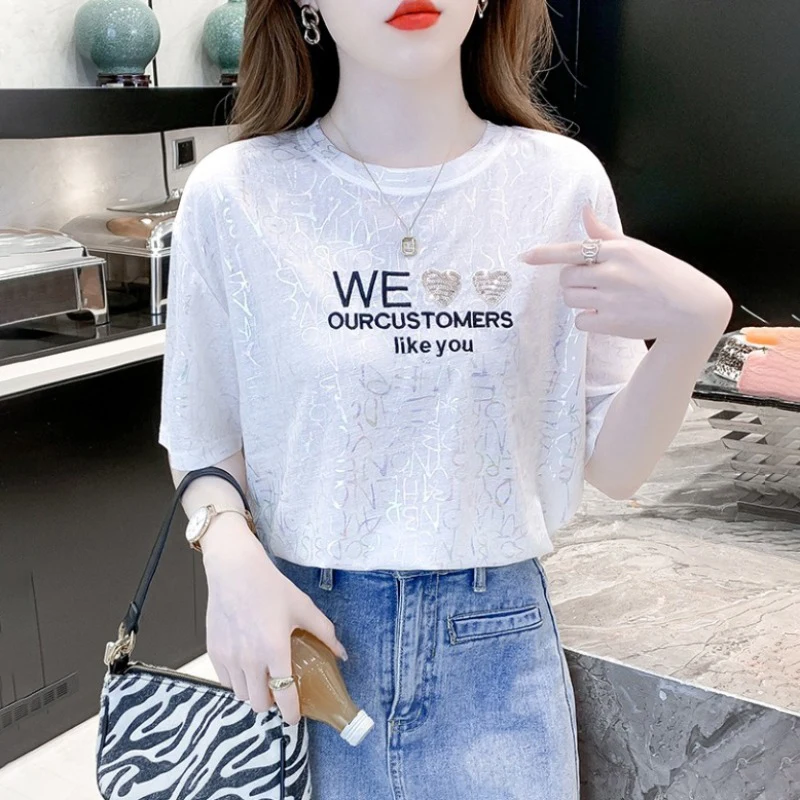 

Summer Ice Silk Short sleeved T-shirt for Women 2025 New Style Summer Loose and High end Women's Half Sleeve Top