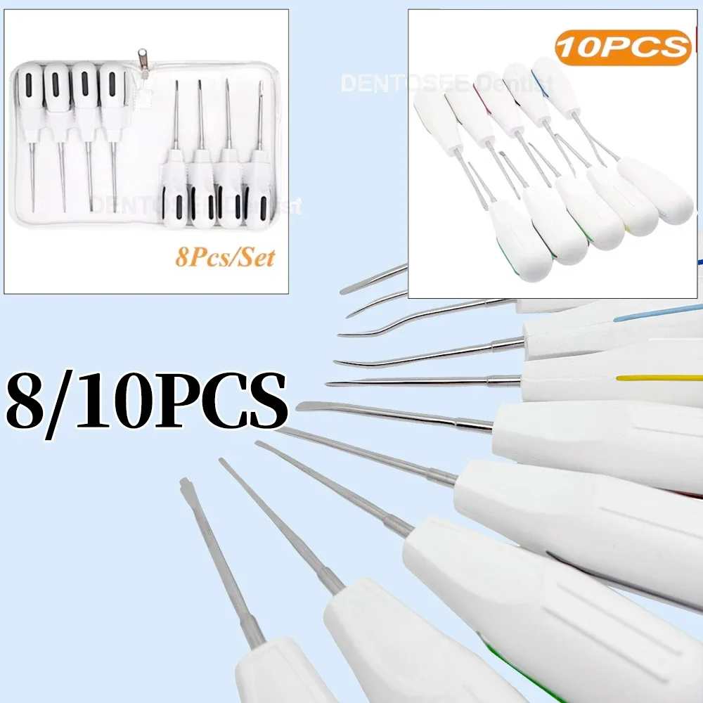 8/10PCS Dental Tool Root Elevators Tooth Extraction Kit Luxating Elevator with Plastic Handle for Dentist Oral Tool