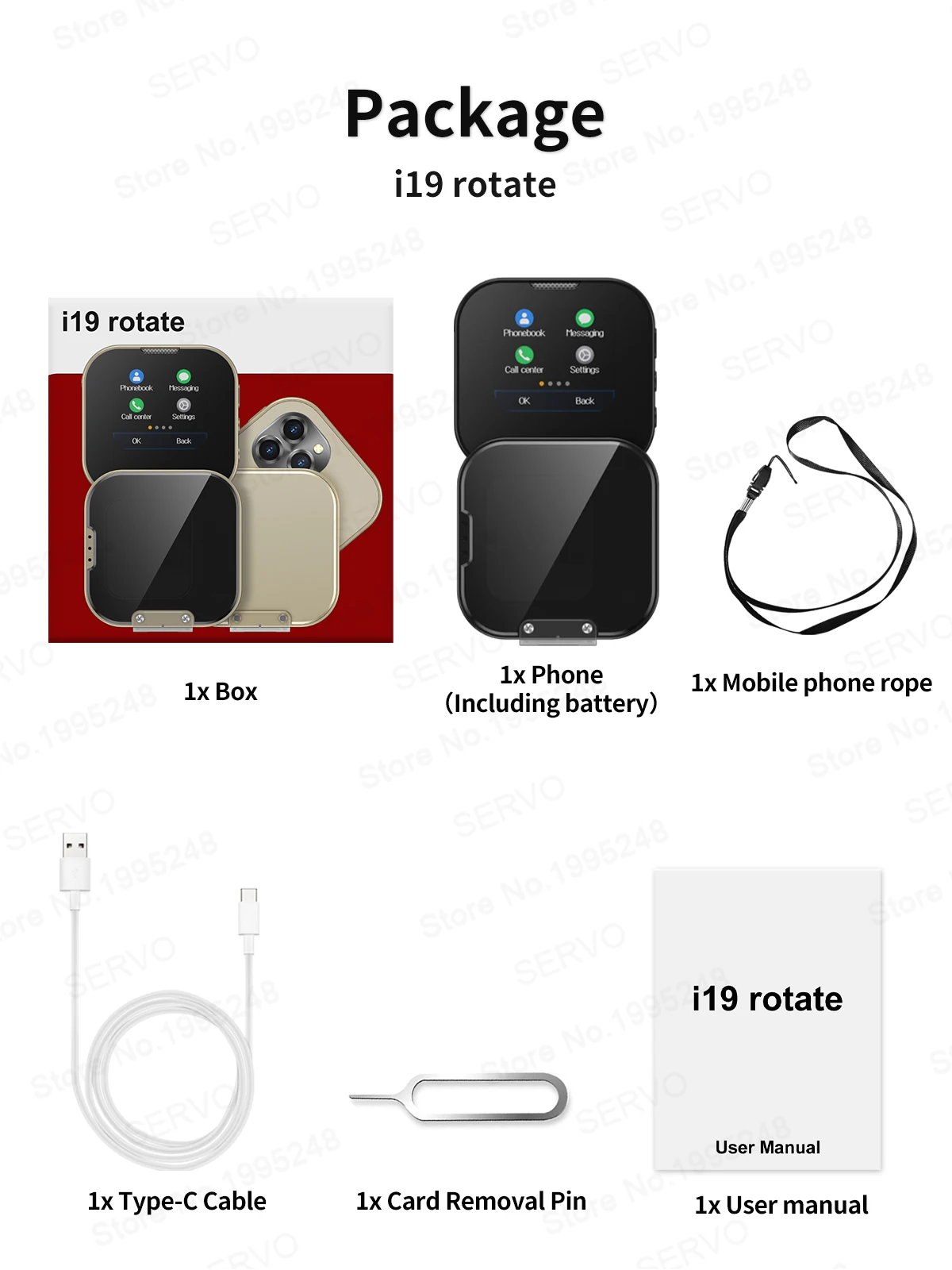 SERVO I19 ROTATE Touch Screen Mini Mobile Phone 2G 2SIM Magic Voice Bluetooth Dial FM Radio 90° Rotating Small Feature Cellphone
