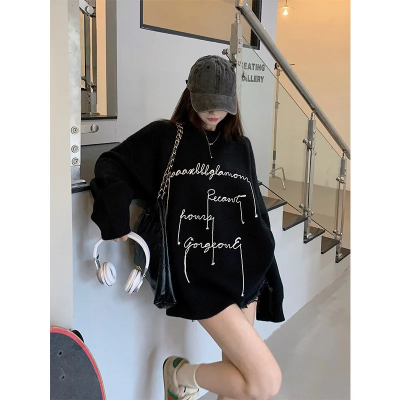 ele-lazy-sle-loose-knitwear-autumn-new-arrival-korean-version-embroidered-tassel-sweater-trendy-design-casual-faion