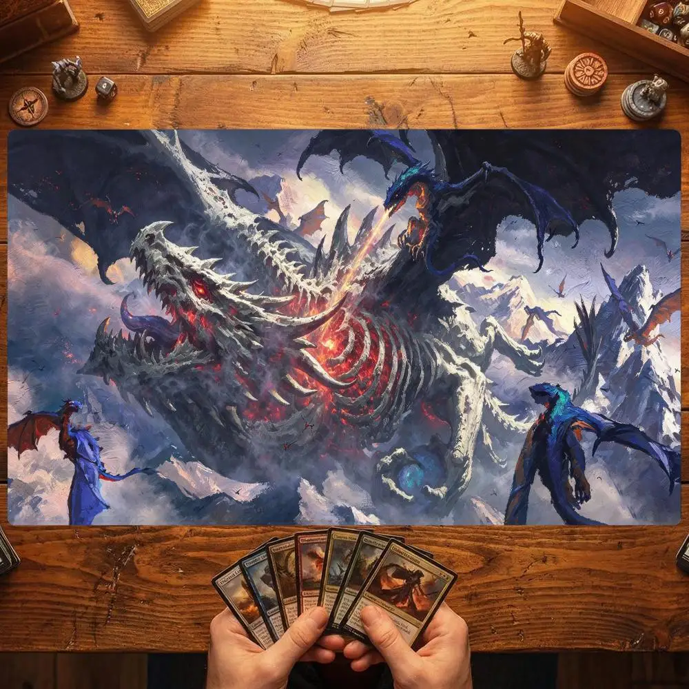Snow Mountain Black Dragon TCG Playmat Magic Card Battle Mat Non-Slip Durable Stitched Edge 35X60CM Desk Mat Tapete Magic Mat