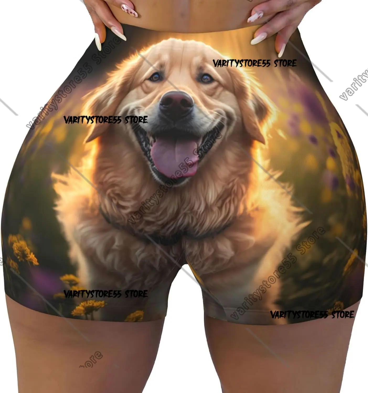 

Шорты для тренировок с принтом собаки Sunset Daisy для женщин, бесшовные мягкие гладкие шорты для занятий йогой в тренажерном зале, активные шорты