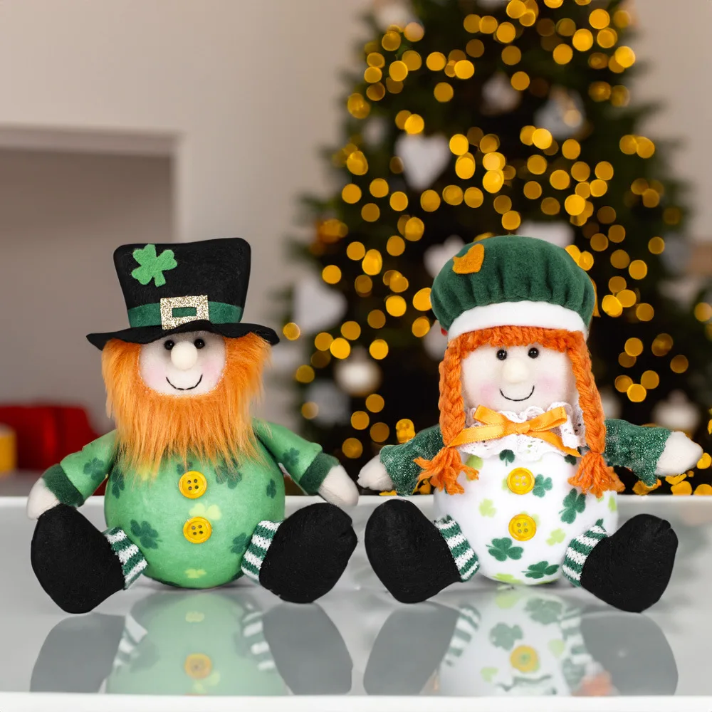 Irish Festival Decorations Shamrock Plushie Doll St. Patrick's Day Rudolf Boy and Girl Statue Home Desktop Ornament Gift