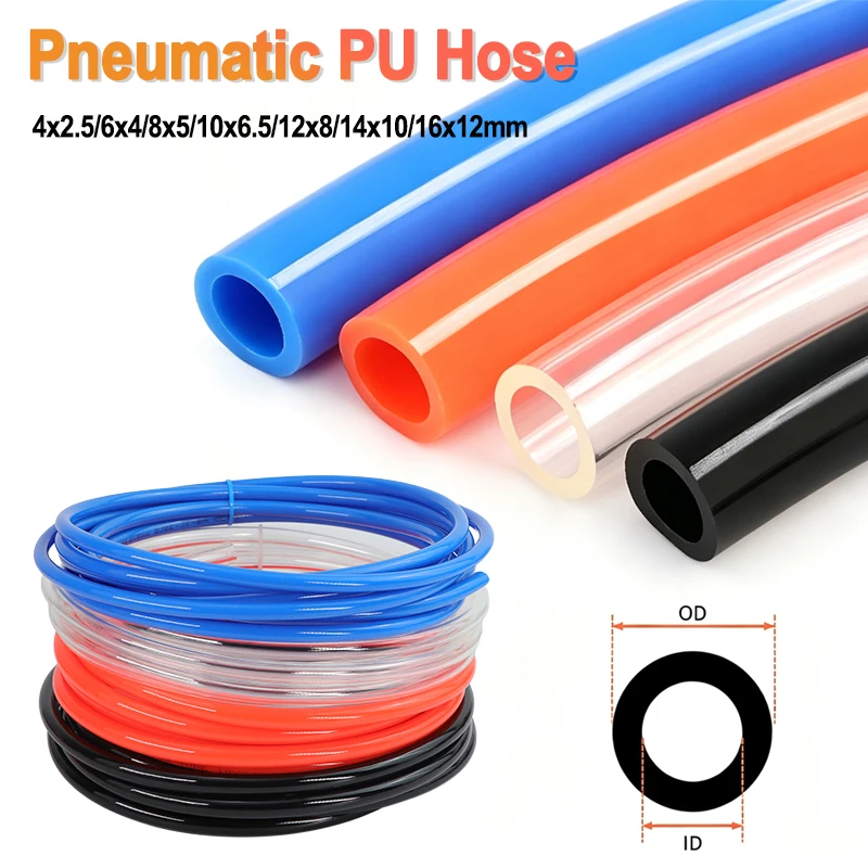 2/10m Pneumatic PU Tubing Flexible Component Air Hose For Compressor Polyurethane Tube 3x2/5x3/6x4/8x5/10x6.5/12x8/14x10/16x12mm