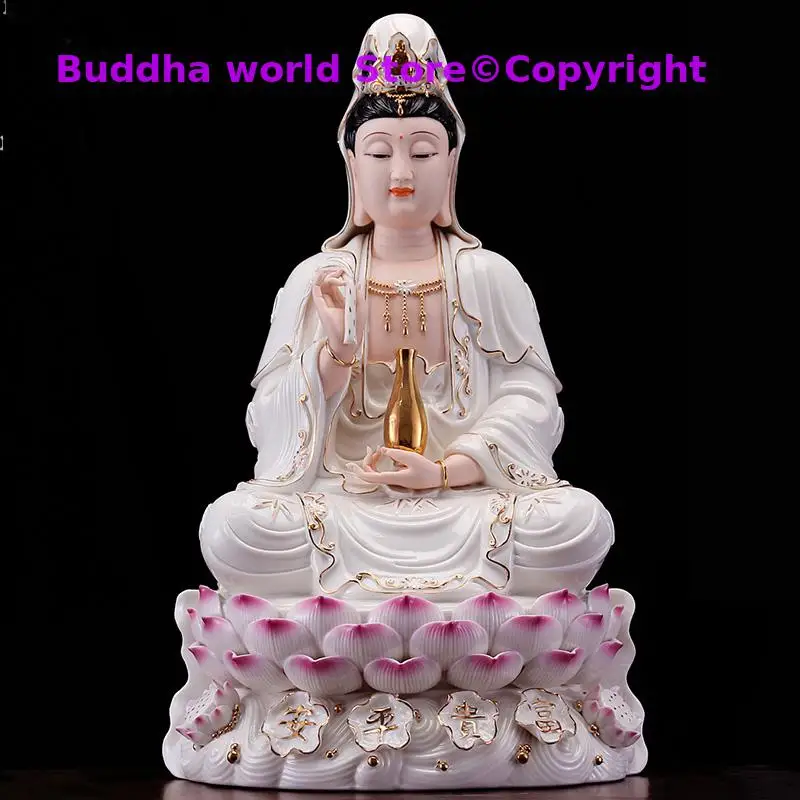 

2024 high-grade home family efficacious Talisman FENG SHUI Mascot Guanyin PU SA Buddha Handmade Porcelain Sculpture statue 30cm