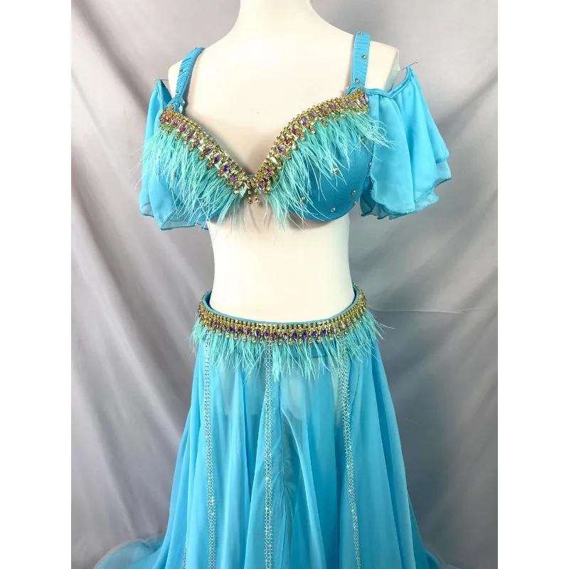 Costume de danse du ventre orientale personnalisé, robe à franges cloutée en diamant faite à la main pour femmes, vêtements de compétition de spectacle d'équipe
