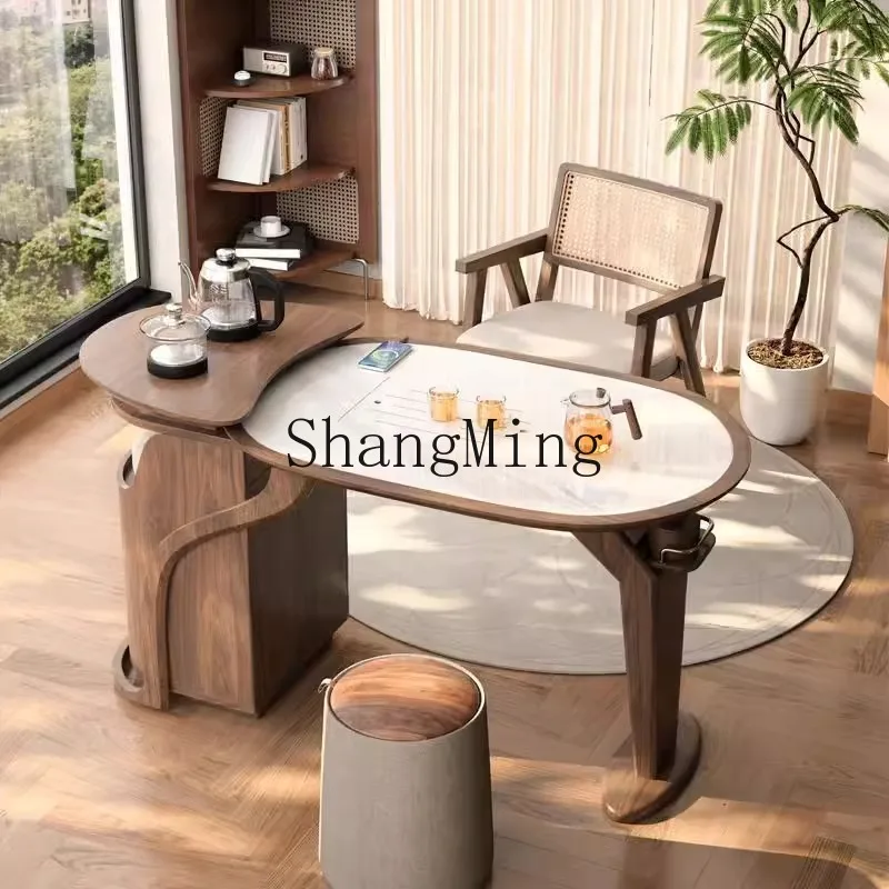 

CL solid wood balcony tea table household new Chinese light luxury small tea table integrated a complete set of tea table
