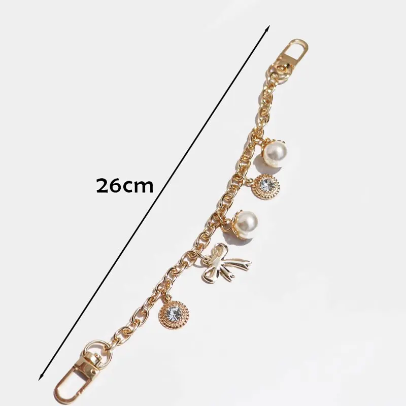 Hand Wrist Strap phone charm lanyard Metal keychain bag charm decoration bag extended chain golden Pearl Zircon pendant