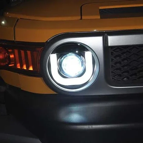 مجموعة مصابيح السيارة الأمامية لتويوتا 2007-2014 لـ FJ Cruiser LED U style عين الملاك مع عدسة العرض #1