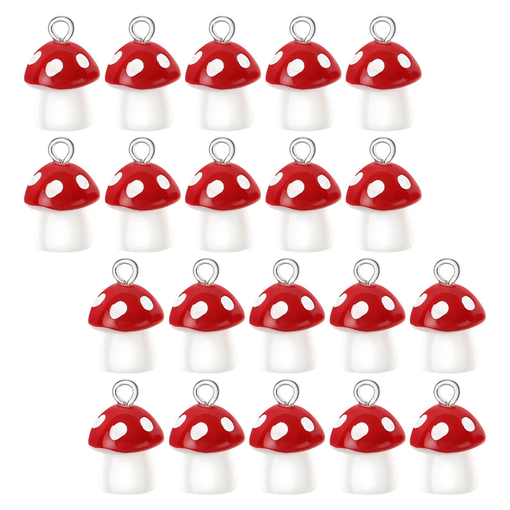 20 Pcs Mushroom Pendant Mushrooms Resin Charms for Jewelry Making Key Chain Red