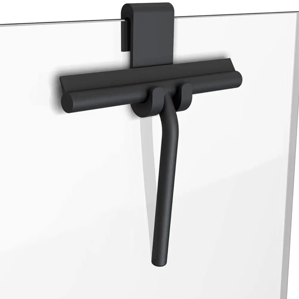 Matte Black Shower Squeegee Silicone Material Streak Free Glass Wiper With Handle Hanging Holder Silicone Squeegee