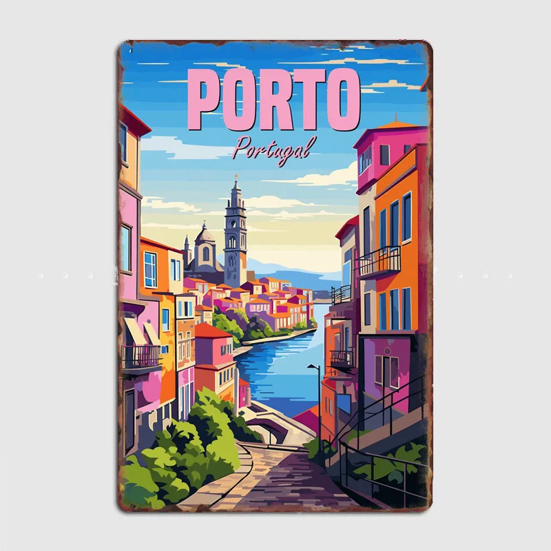 Póster Vintage de punto escénico de Oporto, cartel de Metal, letrero de automóvil, Club, garaje, decoración de habitación, decoración del hogar de lata, viaje a Portugal