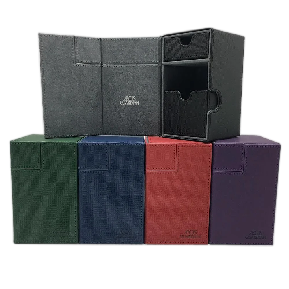 AEGIS GUARDIAN - Vertical Card Deck Box with Dice Tray, Commander Deck Box Fit 120+ Sleeved Cards, PU Leather Card Storage Box
