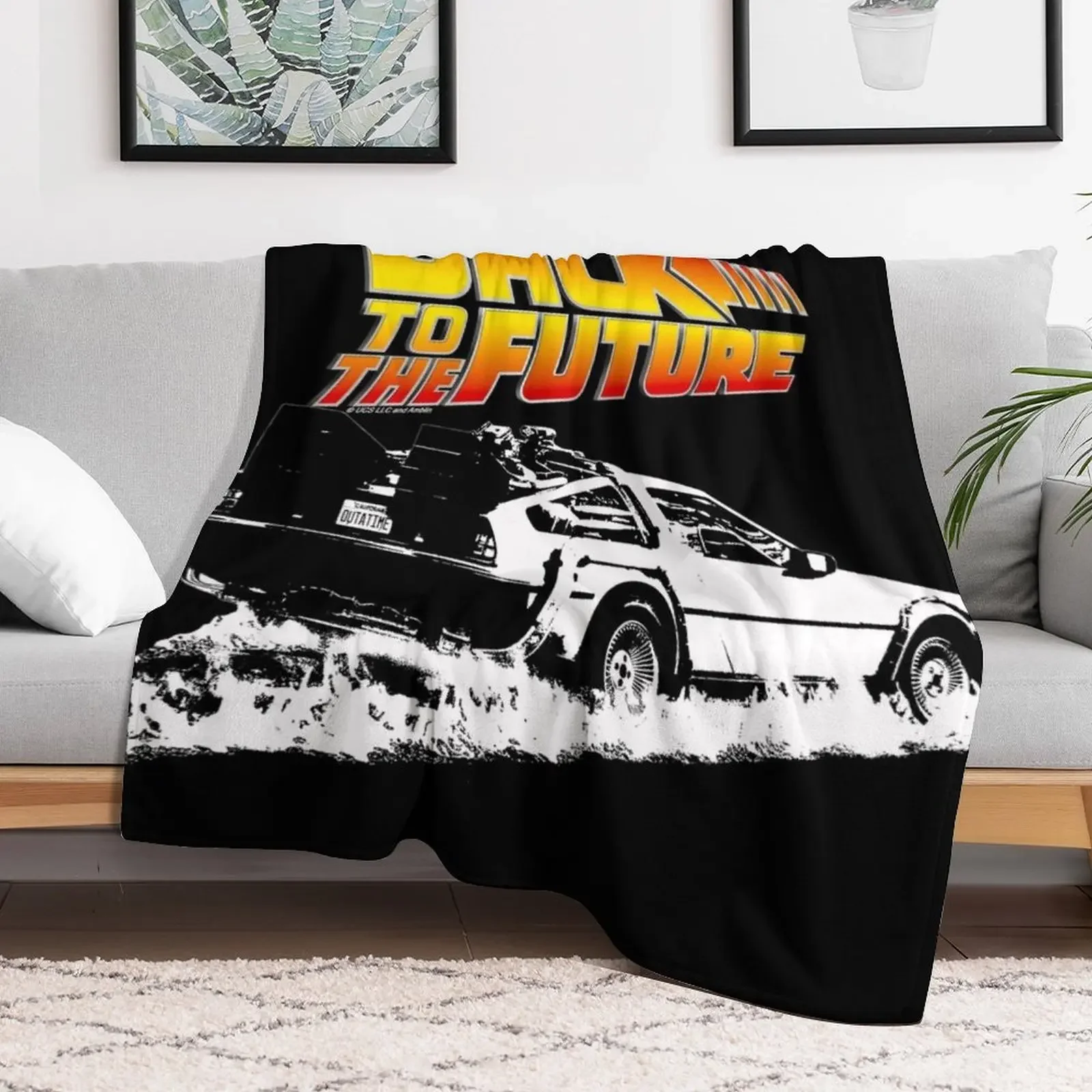 Back to the Future - DeLorean Fire Tracks White Stencil Fan Art Throw Blanket