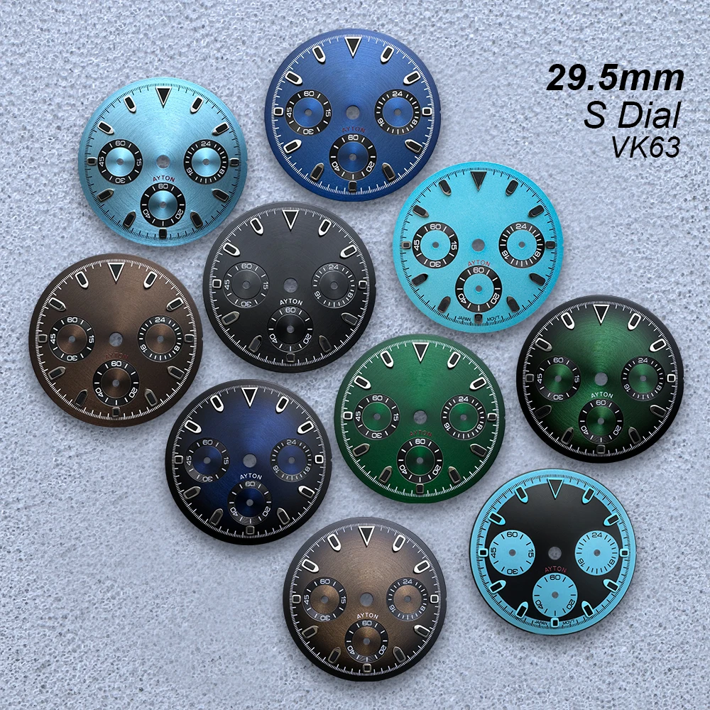 29.5mm DTN Panda S Dial Fit VK63 Movement Green Luminous CD Pattern Dial Quartz High-Quality Watch Modification Accessories