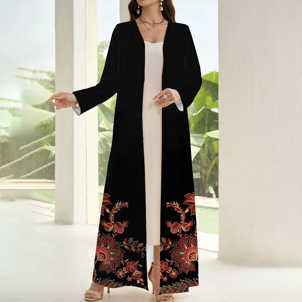 Fashion Muslim Femme Open Kimono Abaya Long Sleeve Two Pieces Cardigan Abaya Dubai Turkey Islam Clothing Kaftan Dress Kebaya