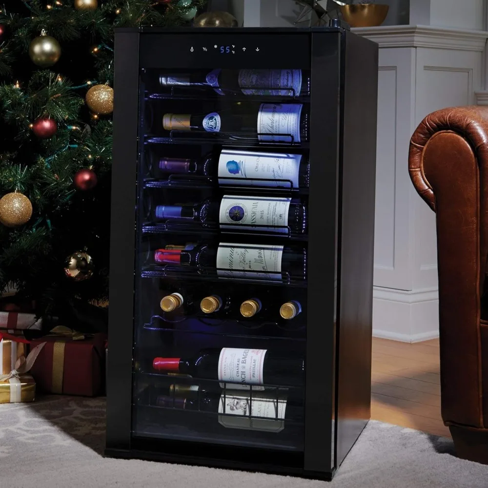 

28 Bottle Wine Fridge Freestanding 39-65F Thermostat Double Pane Glass Door LED Display Home Bar Custom