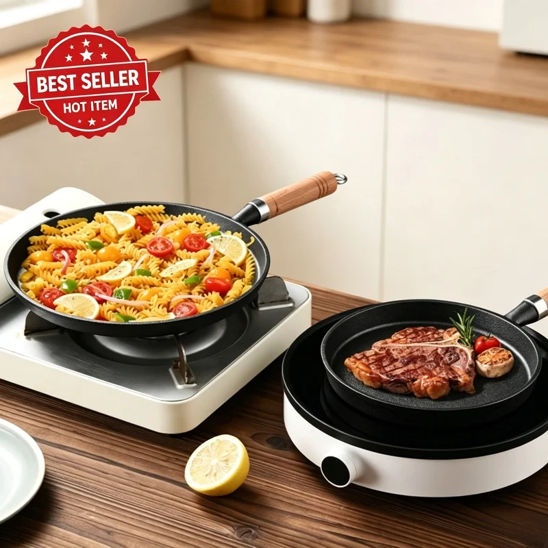Uncoated Cast Iron Multi-Purpose Griddle Pan, Anti Oil Spill Skillet for Pancake Pizza Stovetop Cooking