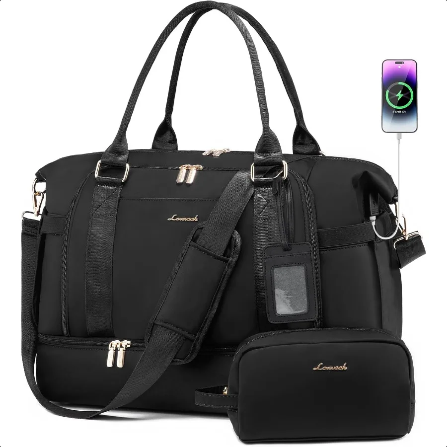 

Gym Bag Travel Duffel Bag with USB Charging PortWeekender Bags for Women with Shoe Compartment Carry on Overnight Bag with Toil