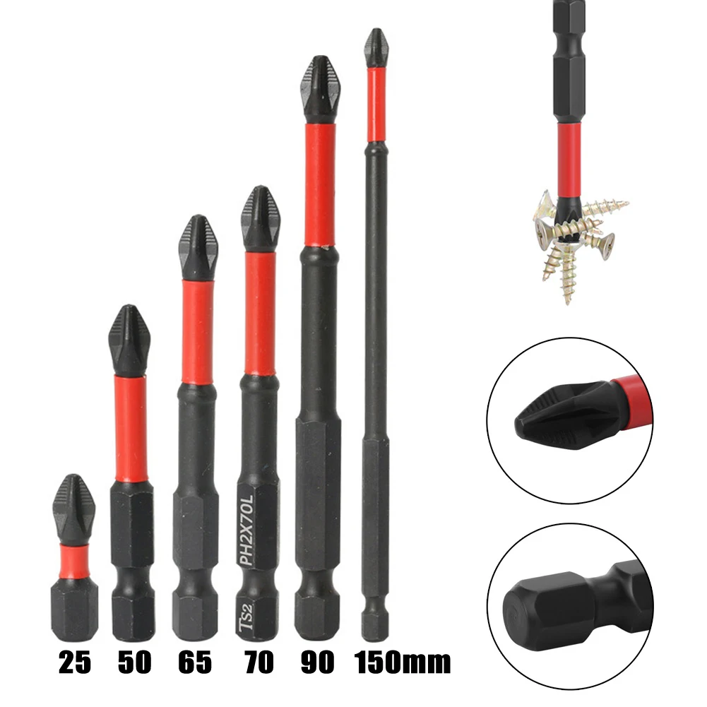 6pcs/set 25-150mm PH2 Magnetic Cross Screwdriver Set Non-Slip Batch Head For Electric Hand Drill Power Tools Parts