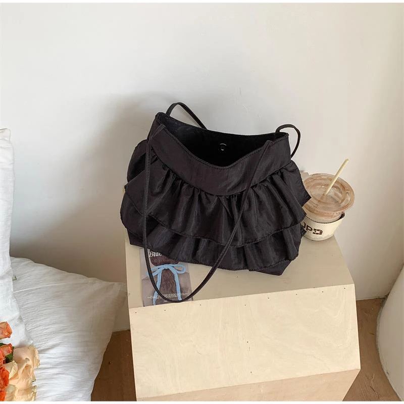 Kuchenrock-Stil Gerüschte Damen-Schultertasche, Koreanische Plissierte Umhängetasche, Leichte Süße Elegante Handtasche – Detail 19