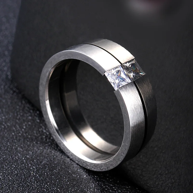 Titanium Steel Rings for Women Minimalist Silver Color Zircon Ring Men Fashion Jewelry Frosted Scratched Free Wholesale KBR180