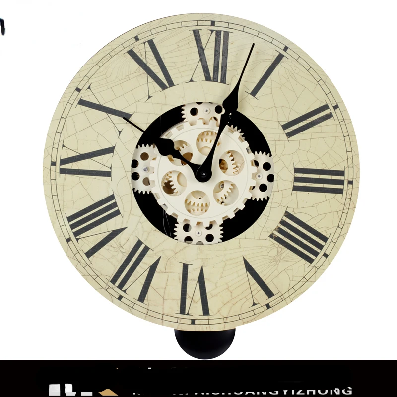 wonderful creative solid wood wall clock European retro simple gear clock silent with pendulum clock simple scanning gear cl