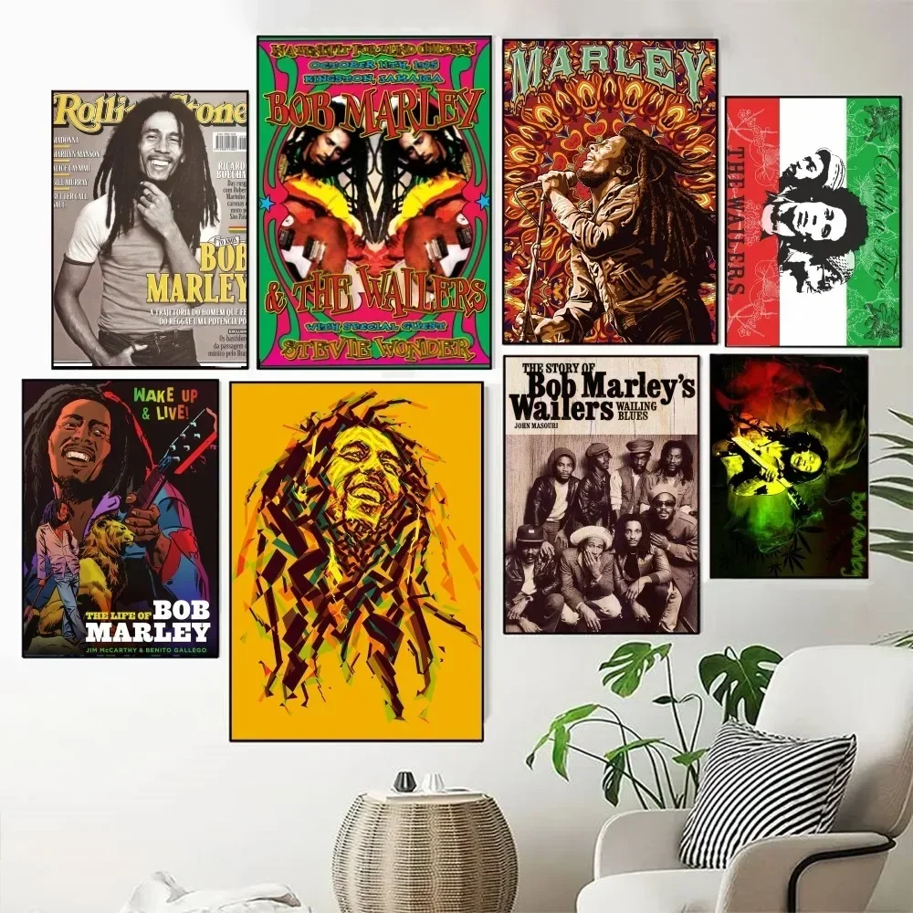 Reggae Wailing Wailers Bob Marley  Poster Fancy Wall Sticker for Living Room Bar Vintage Decorative Painting Middle