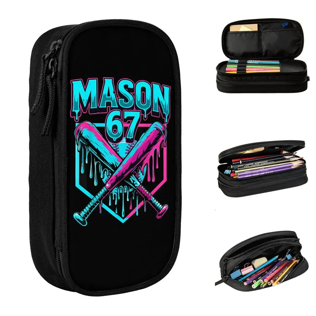 Mason 67 Funny Ice Cream Drip Baseball Meme Graphics Pencil Cases Bag for Student Large Storage School Supplies  Pencil Box
