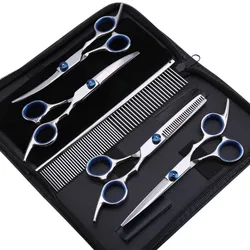 Dog Cutting Hair Professional Pet Grooming Stainless Steel Scissors Set Straight Curved