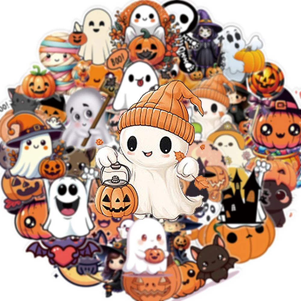 

10/30/50pcs Cartoon Halloween Ghost Pumpkin Graffiti Stickers Cute Kid Decal Toy DIY Notebook Helmet Car Transparent PET Sticker