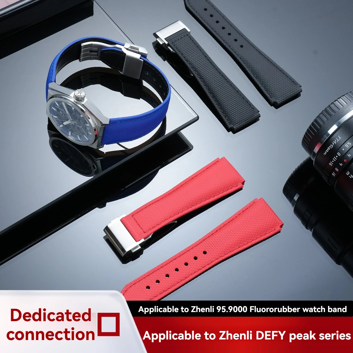 Premium FMK Fluororubber Cowhide Watch Band 22*18mm Replacement Wrist Strap Compatible with Zenith DEFY 95.9000 Watch Accessorie