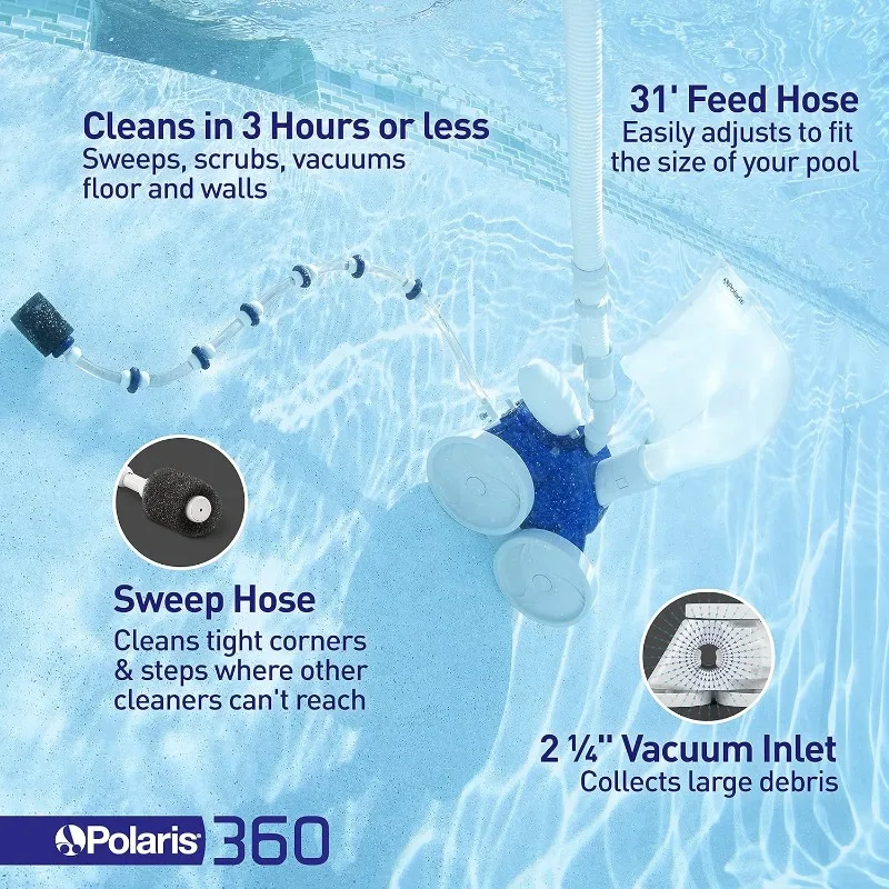 Polaris Vac-Sweep 360 Pressure Inground Pool Cleaner, Triple Jet Powered with a Single Chamber Debris Bag