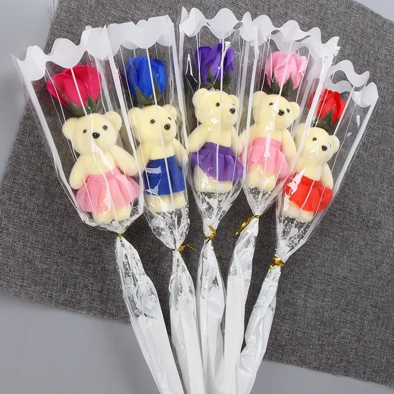 1Pcs 2025 Valentine's Day Bear Flower Soap Gift for Girlfriend Boyfriend Wedding Gift Guests Anniversary Party Favors Decoration