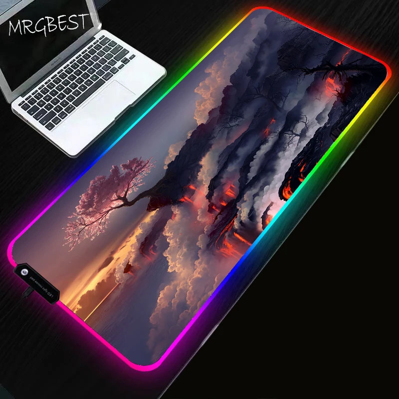 

Anime Vime Cherry Tree RGB Gaming Large Mouse Pad Gamer Led Computer Mousepad Pink with Backlight Carpet for Keyboard Desk Mat