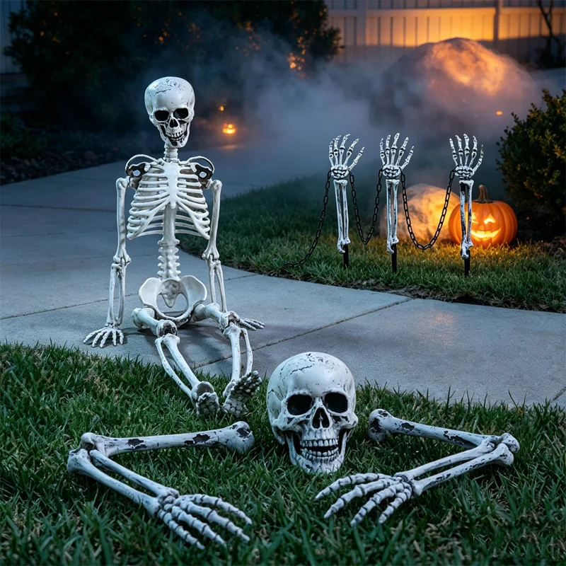 Halloween Skull Decoration Realistic Plastic Skull Head Skeleton Halloween Party Home Yard Decoration Haunted House Horror Props