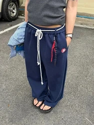 HOUZHOU Y2k Kpop Oversized Sweatpants Women Vintage Wdie Leg Trousers with Belt Gyaru Streetwear Korean Fashion Baggy Joggers