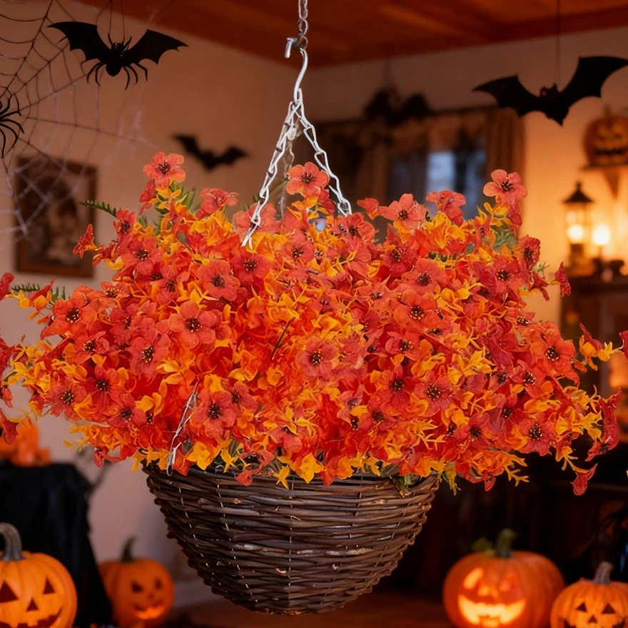 

1PC Artificial Flowers Vase Home Room Decor Festival Decor Outdoor Yard Wedding Orange Bouquet Party Halloween Scrapbook Product