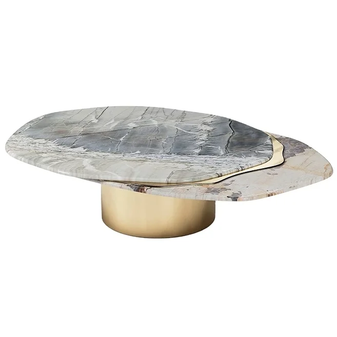 Italian Light Luxury Marble Design Modern Stainless Steel Living Room Polygon Home Coffee Table