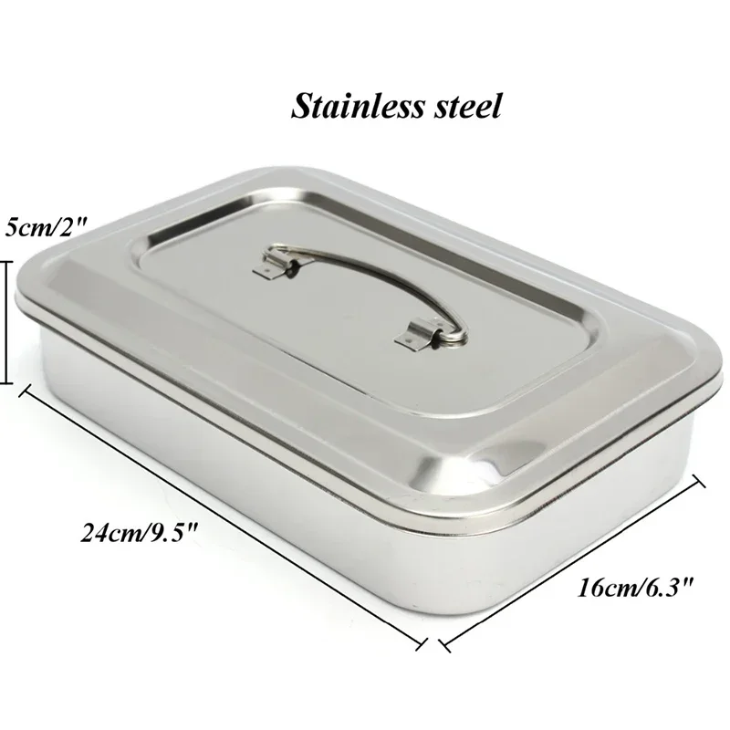 1Pc Dental Thickened Stainless Steel Disinfection Box Box Disinfection Tray Square Plate Cover Surgical Instruments