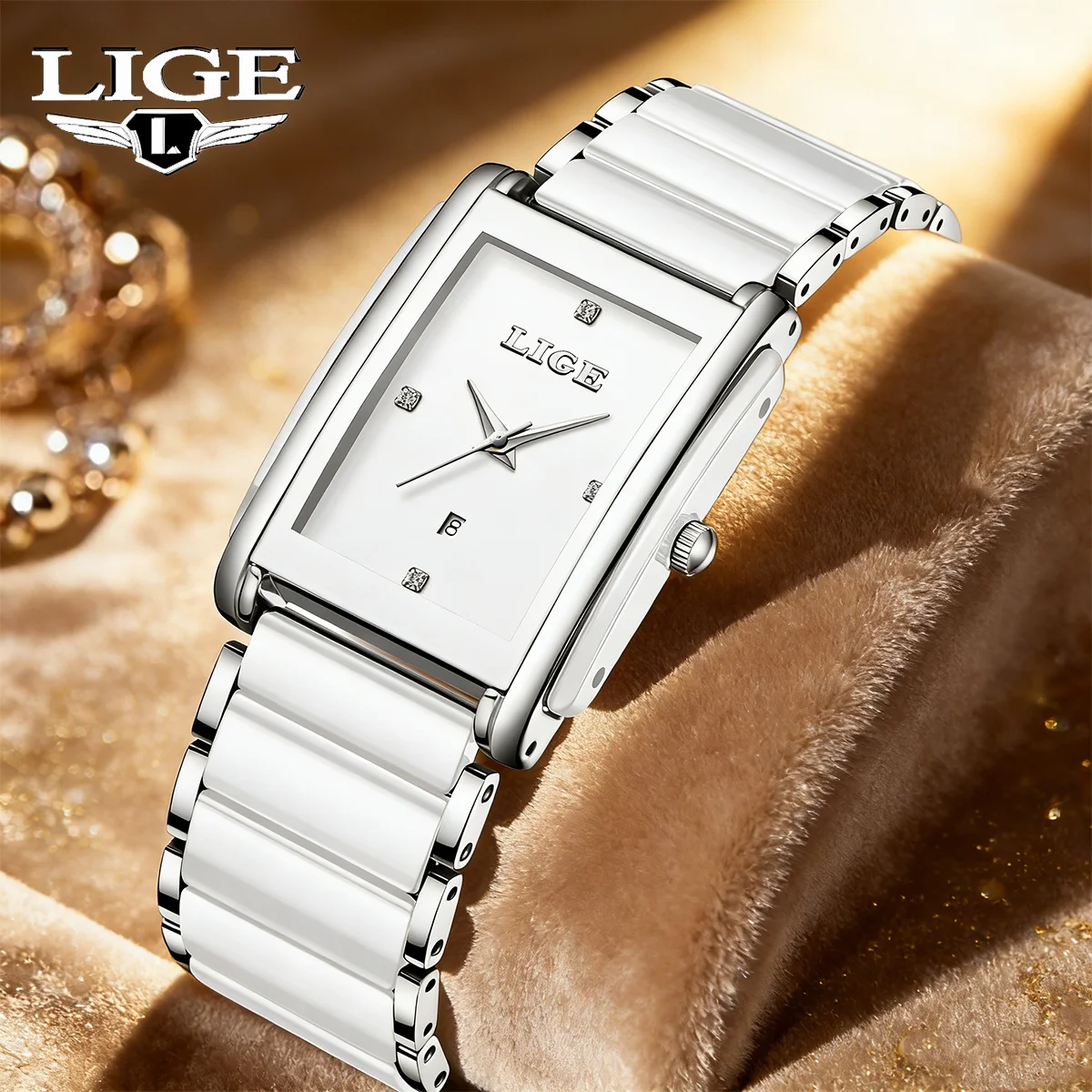 

Новые элегантные женские часы LIGE с квадратным циферблатом, простым керамическим ремешком с бриллиантами, роскошные женские кварцевые часы-браслет, подарок, Reloj Mujer
