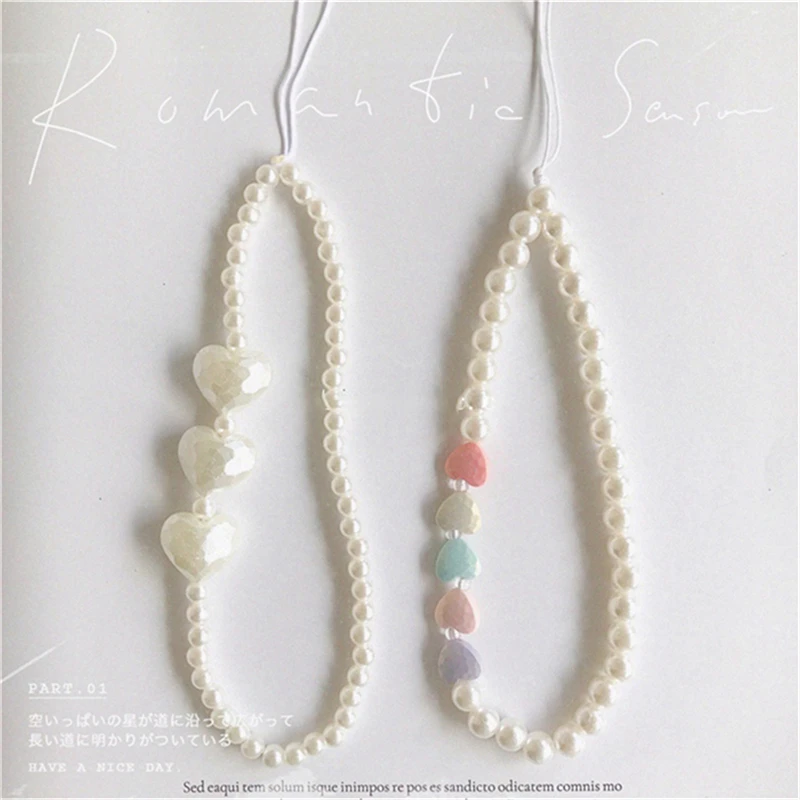 

Милый браслет с жемчужными бусинами в форме сердца INS, цепочка для телефона, акриловая подвеска для iPhone 15 14, цепочка с бусинами против потери, подвесные ювелирные изделия