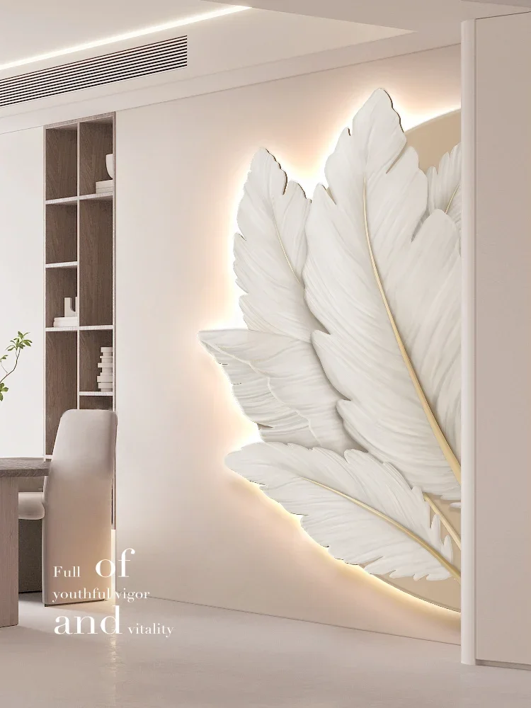 Family Entrance Feather Mural Lamp Modern Creative Living Room Background Wall Decoration LED Corridor Lighting Wall Lamp