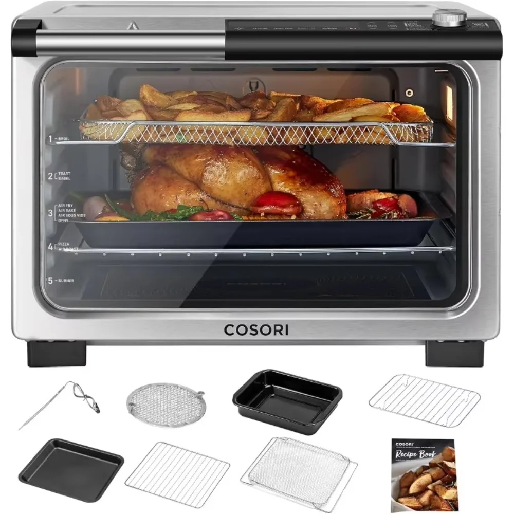 13-in-1 Ceramic Air Fryer Toaster Oven Combo, Flat-Sealed Heating Elements for Easy Cleanup, Innovative Burner Function