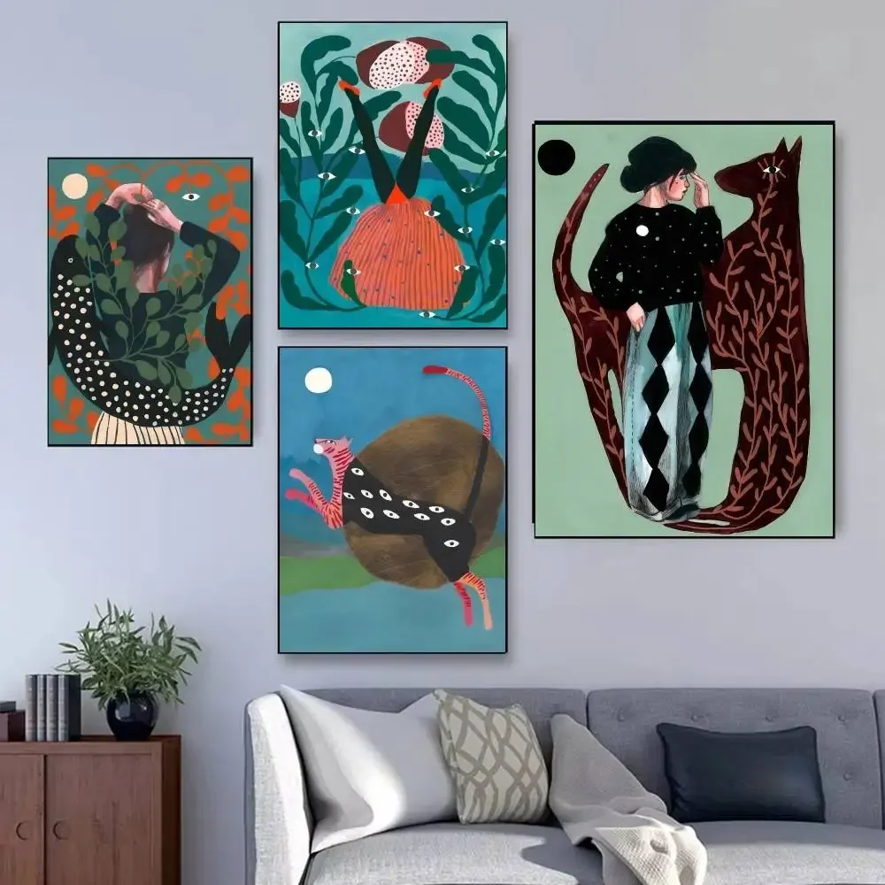 الشمال امرأة نباتات الأسماك والحيوان Jaqua المشارك ذاتية اللصق الفن ورق مقاوم للماء ملصق مقهى بار غرفة جدار ديكور